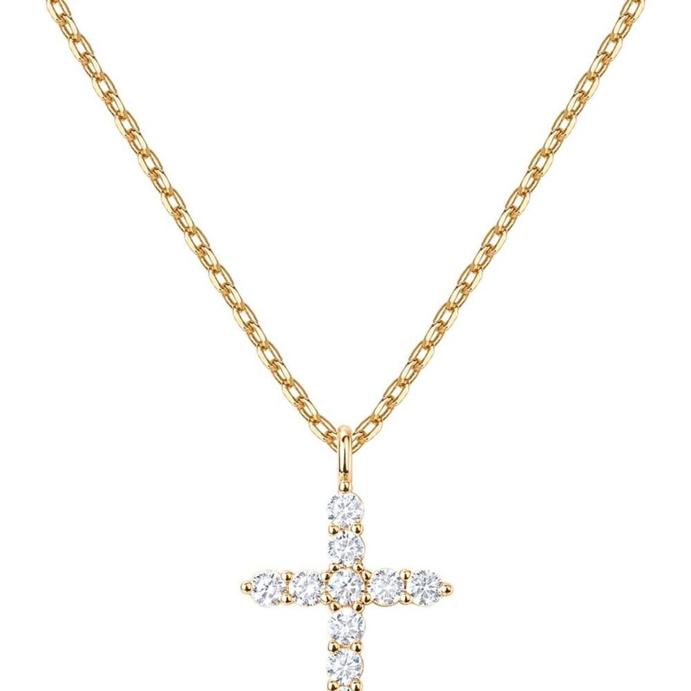 14K Gold Plated Cubic Zirconia Cross Necklace for Women | Cross Faith Pendant Ne